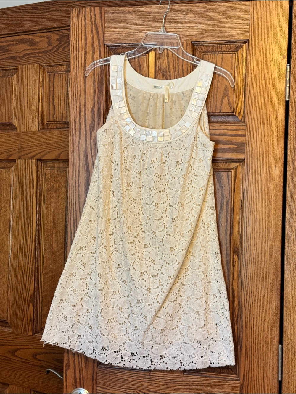 Theme Cream Lace Mini Dress with Mirrored Neckline